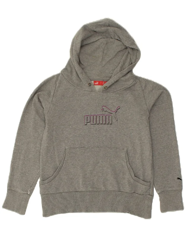 PUMA Womens Graphic Hoodie Jumper UK 12 Medium Grey Cotton Hoodie with Velcro Closure Adjustable Secure