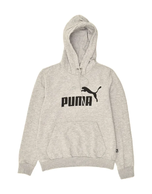 PUMA Womens Graphic Hoodie Jumper UK 14 Large Grey Flecked Cotton Hoodie with Fur Luxurious Winter