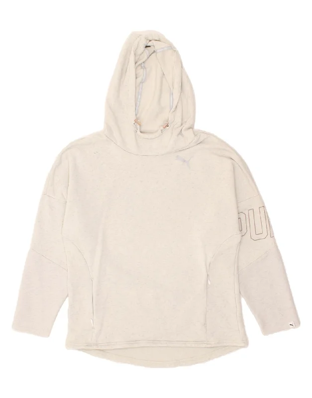 PUMA Womens Graphic Hoodie Jumper UK 14 Large Grey Flecked Hoodie with Applique Textured Unique PUMA Womens Graphic Hoodie Jumper UK 14 Large Grey Flecked Hoodie with Applique Textured Unique