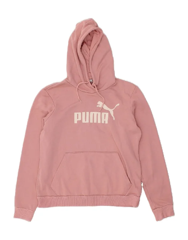 PUMA Womens Graphic Hoodie Jumper UK 14 Large Pink Cotton Hoodie with Reflective Safety Nightwear