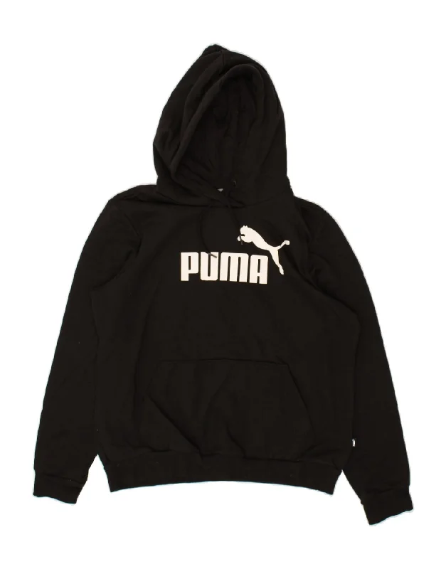 PUMA Womens Graphic Hoodie Jumper UK 16 Large Black Cotton Hoodie with Gradient Ombre Colorful