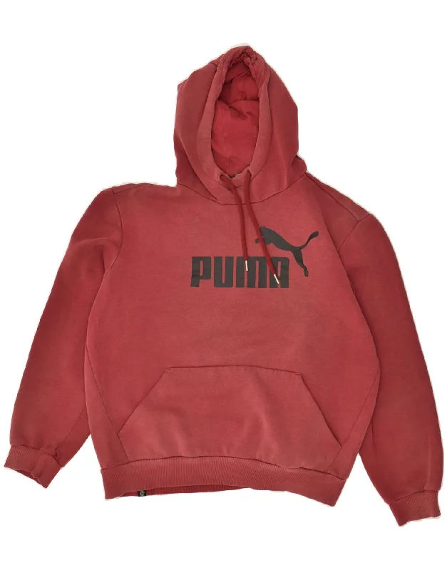 PUMA Womens Graphic Hoodie Jumper UK 16 Large Burgundy Cotton Hoodie with Ribbed Neckline Snug Warm