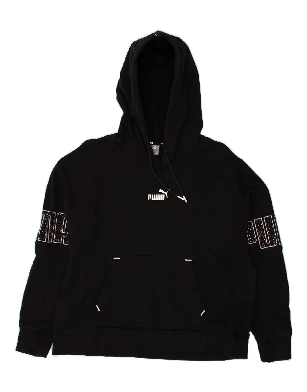 PUMA Womens Graphic Hoodie Jumper UK 18 XL Black Cotton Hoodie with Full-Zip Functional Layering PUMA Womens Graphic Hoodie Jumper UK 18 XL Black Cotton Hoodie with Full-Zip Functional Layering