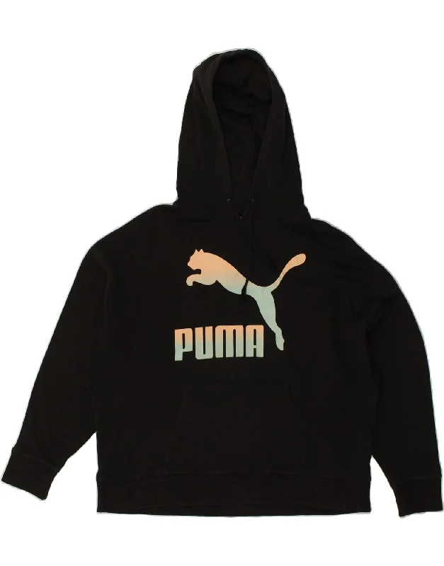 PUMA Womens Graphic Hoodie Jumper UK 18 XL Black Cotton Hoodie with Lining Warm Insulated