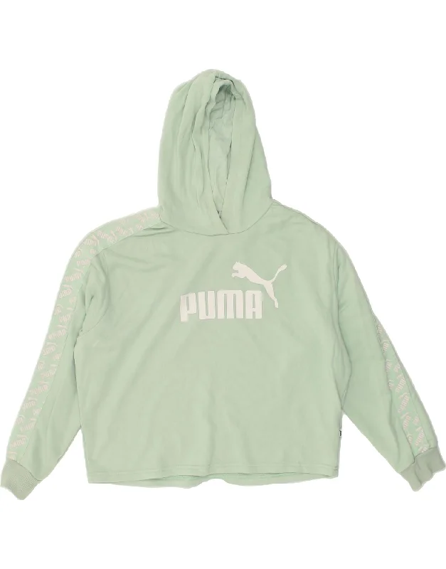 PUMA Womens Graphic Hoodie Jumper UK 18 XL Green Cotton Hoodie with Raglan Sleeves Sporty Comfortable