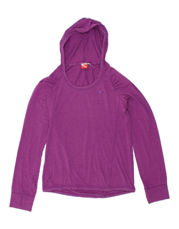 PUMA Womens Hoodie Jumper UK 12 Medium Purple Cotton Hoodie with Hem Detail Decorative Unique PUMA Womens Hoodie Jumper UK 12 Medium Purple Cotton Hoodie with Hem Detail Decorative Unique