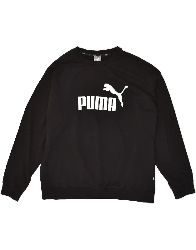 PUMA Womens Loose Fit Graphic Sweatshirt Jumper UK 18 XL Black Cotton Hoodie with Turtle Neck Cozy Winter