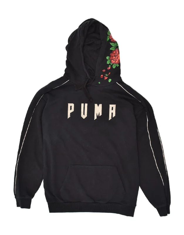 PUMA Womens Oversized Graphic Hoodie Jumper UK 10 Small Black Floral Hoodie with Magnetic Closure Innovative Modern