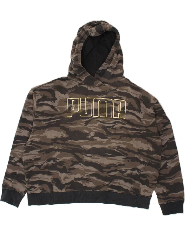 PUMA Womens Oversized Graphic Hoodie Jumper UK 16 Large Grey Camouflage Hoodie with Reflective Safety Nightwear