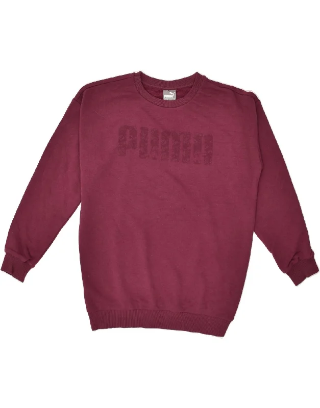 PUMA Womens Oversized Graphic Sweatshirt Jumper UK 8 Small Burgundy Cotton Hoodie with Full-Zip Functional Layering