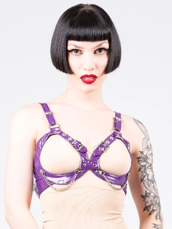 PVC Open Chain Bra in Purple Push-Up Wireless Bra