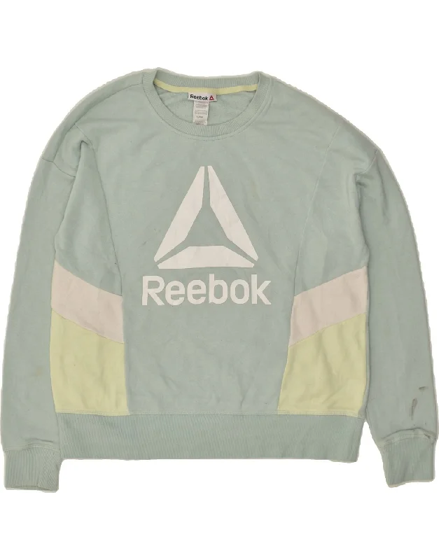 REEBOK Womens Graphic Sweatshirt Jumper UK 16 Large Green Colourblock Cotton Hoodie Fleece Lining Warmth REEBOK Womens Graphic Sweatshirt Jumper UK 16 Large Green Colourblock Cotton Hoodie Fleece Lining Warmth