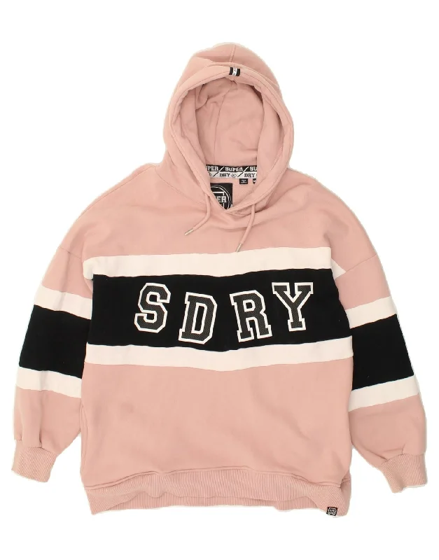 SUPERDRY Womens Oversized Graphic Hoodie Jumper UK 14 Medium Pink Hoodie with Zipper Versatile Modern