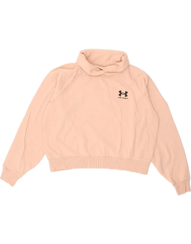 UNDER ARMOUR Womens Crop Roll Neck Sweatshirt Jumper UK 16 Large Pink Hoodie with Ribbed Hem Stretchable Secure UNDER ARMOUR Womens Crop Roll Neck Sweatshirt Jumper UK 16 Large Pink Hoodie with Ribbed Hem Stretchable Secure