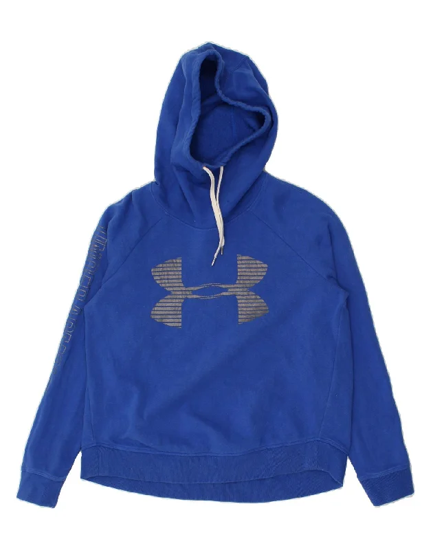 UNDER ARMOUR Womens Graphic Hoodie Jumper UK 16 Large Blue Cotton Hoodie with Hem Drawcord Adjustable Customizable UNDER ARMOUR Womens Graphic Hoodie Jumper UK 16 Large Blue Cotton Hoodie with Hem Drawcord Adjustable Customizable