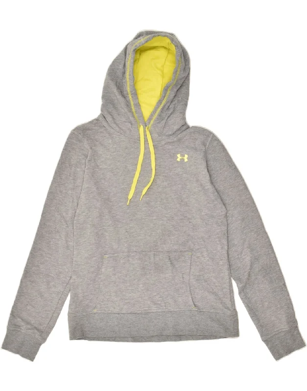 UNDER ARMOUR Womens Hoodie Jumper UK 14 Large Grey Flecked Cotton Hoodie with Toggle Buttons Decorative Unique