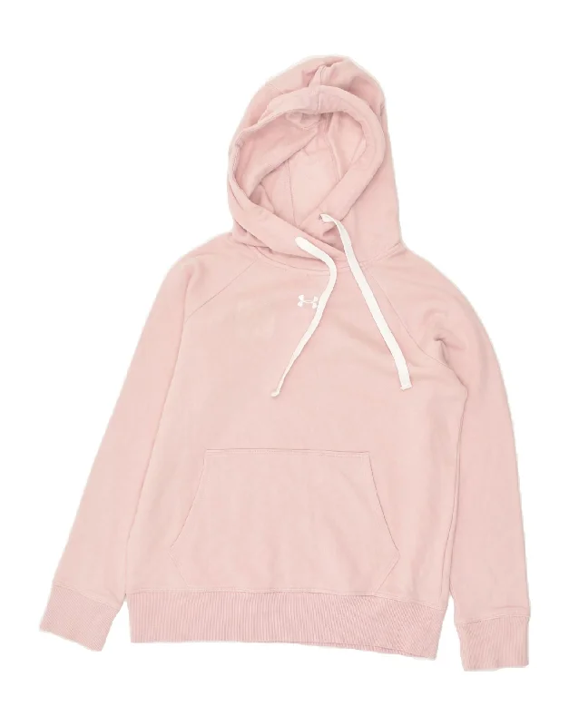 UNDER ARMOUR Womens Oversized Graphic Hoodie Jumper UK 6 XS Pink Cotton Hoodie with High Neck Warm Protective