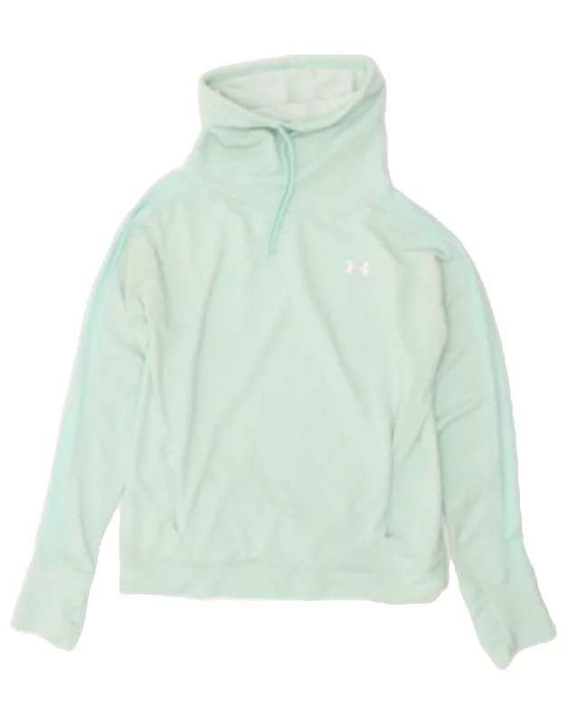 UNDER ARMOUR Womens Sweatshirt Jumper UK 10 Small Blue Hoodie with Print Artistic Unique