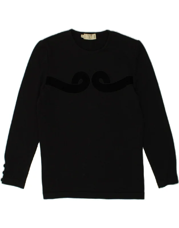 VALENTINO Womens Graphic Sweatshirt Jumper IT 42 Medium Black Hoodie with Longline Fit Extended Stylish