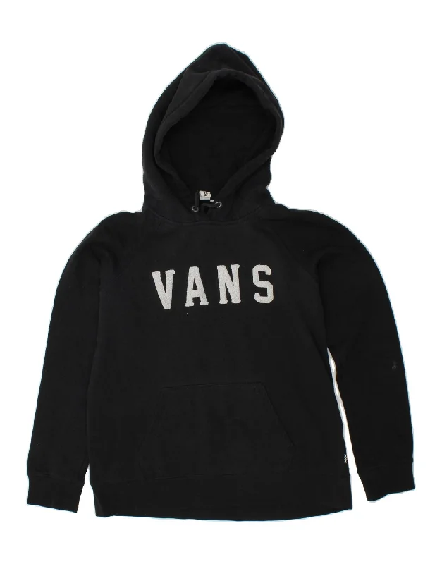 VANS Womens Graphic Hoodie Jumper UK 14 Medium Black Cotton Hoodie with Drawcord Adjustable Secure