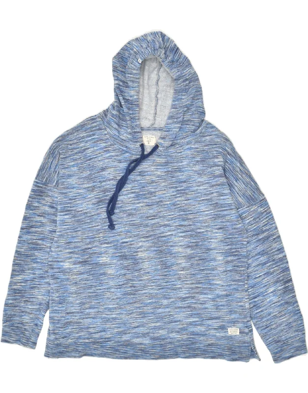 VOLCOM Womens Hoodie Jumper UK 12 Medium  Blue Pinstripe Cotton Hoodie with Set-In Sleeves Structured Classic