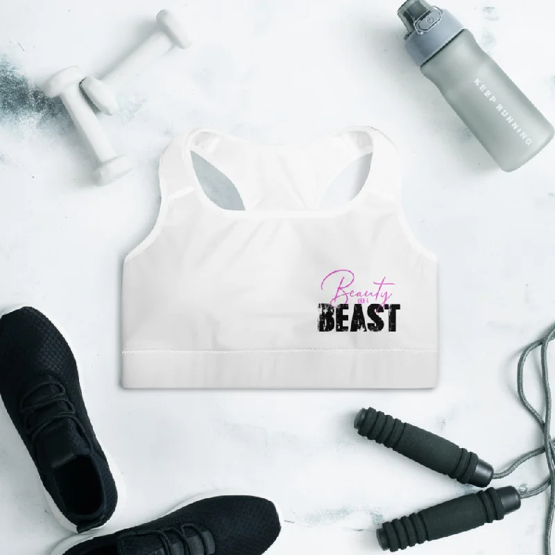 White LOGO Padded Sports Bra High Support Bra