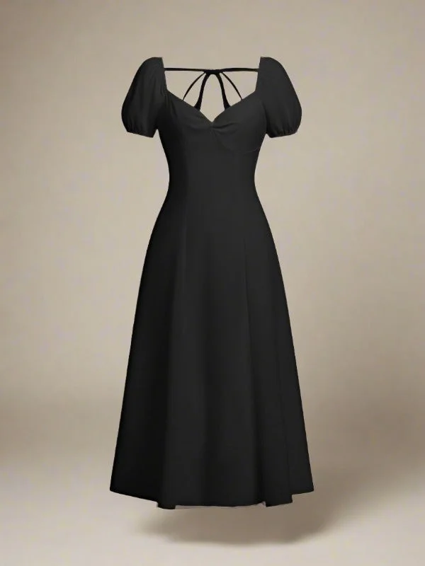 Adeline Black Maxi Dress with Sweetheart Neckline Cozy Knitted Maxi Dress