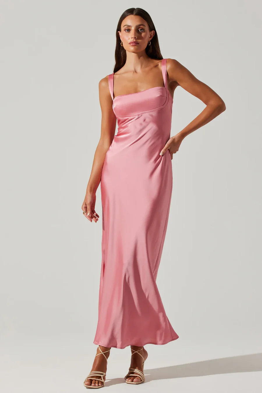 ASTR Stacie Satin Maxi Dress - Strawberry Pink Elegant Velvet Maxi Dress