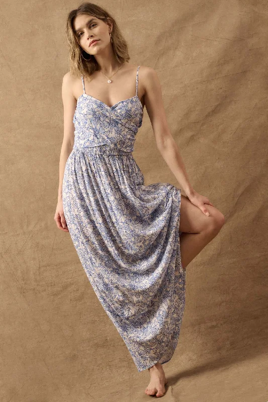 Beguiling Blossoms Floral Wrapped-Bodice Maxi Dress Comfortable Ruffle Maxi Dress