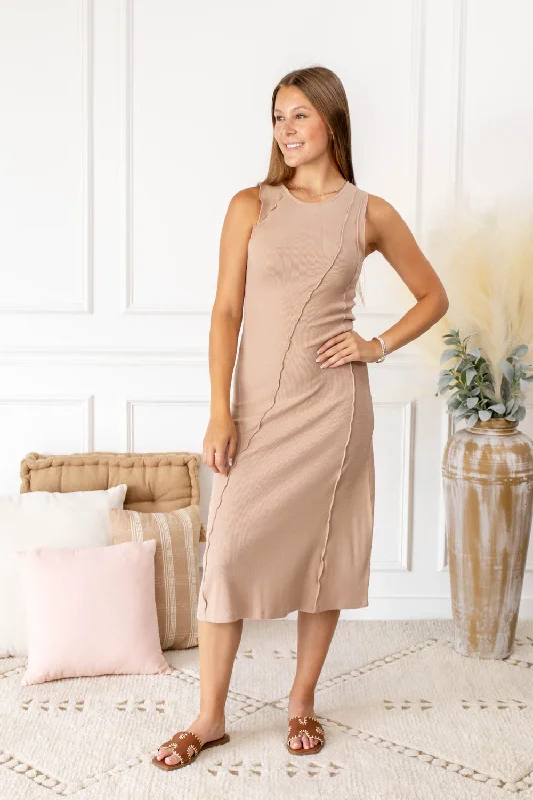 Cocktail Hour Rib Knit Maxi Dress Comfortable Maxi Dress with Belt