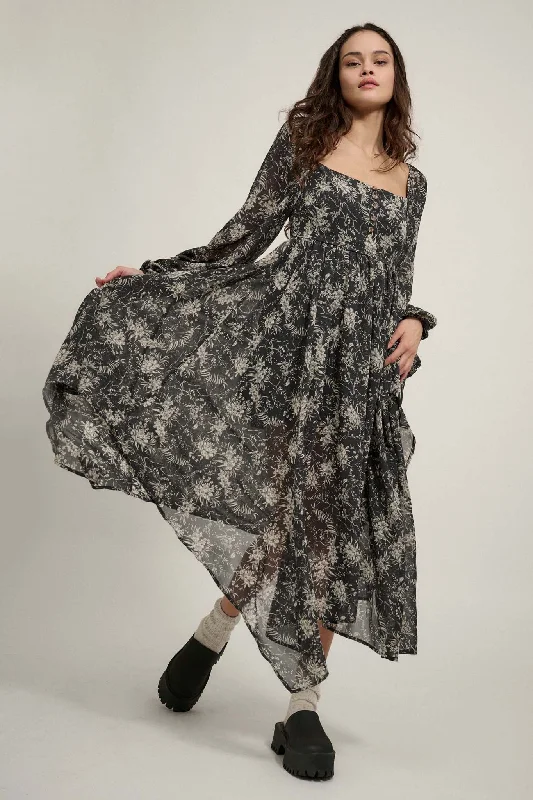 High Spirits Floral Chiffon Handkerchief Maxi Dress Cozy Wrap Maxi Dress