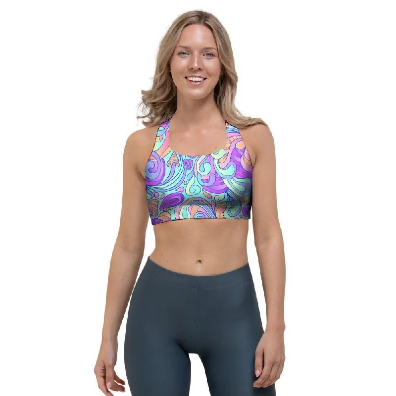 Holographic Floral Psychedelic Sports Bra Supportive Wireless Bra