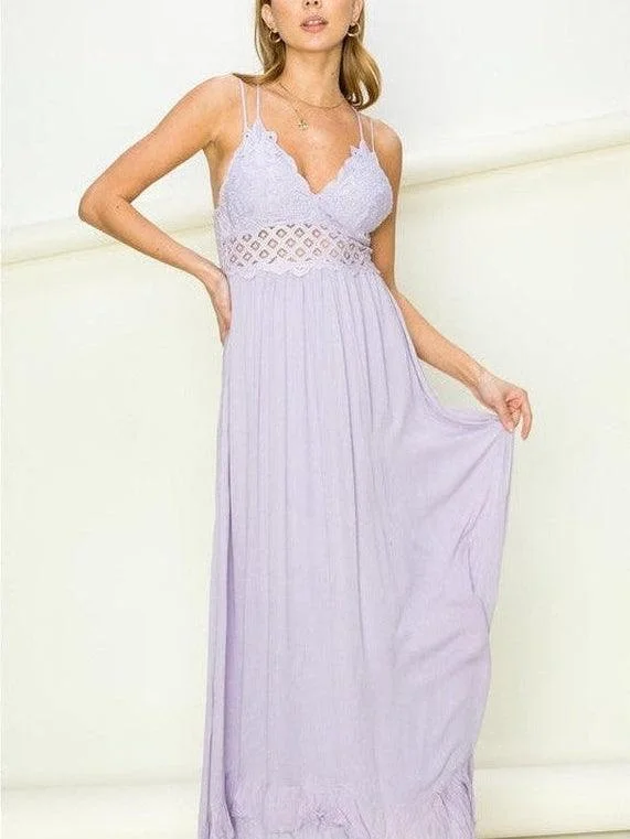 I'm in Love Lace Hollow-Out Maxi Dress Fashionable Off-Shoulder Maxi Dress