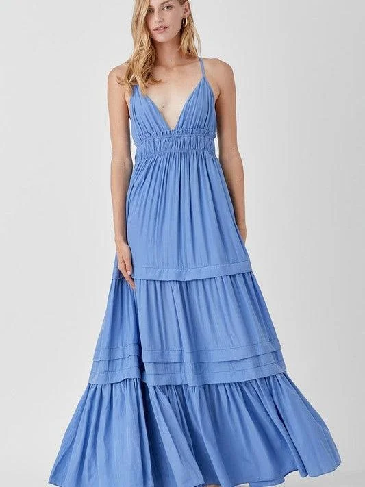 Keeping it Fun Shirred and Tiered Maxi Dress Trendy Short Sleeve Maxi Dress