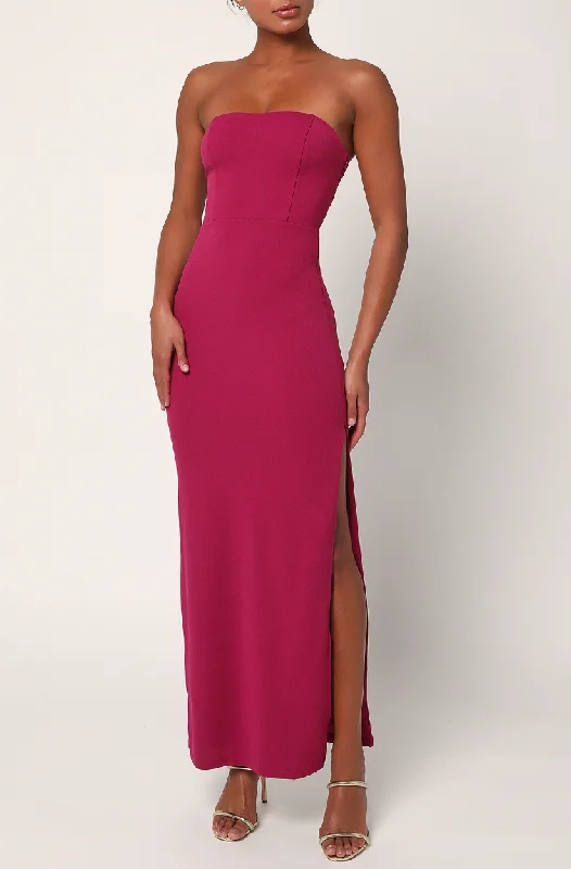 Lulus Always Eye-Catching Strapless Knotted Maxi Dress - Berry Comfortable Bohemian Maxi Dress