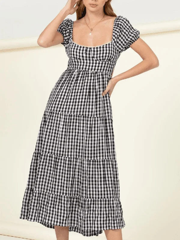 Open Back Gingham Maxi Dress Classic Black Maxi Dress