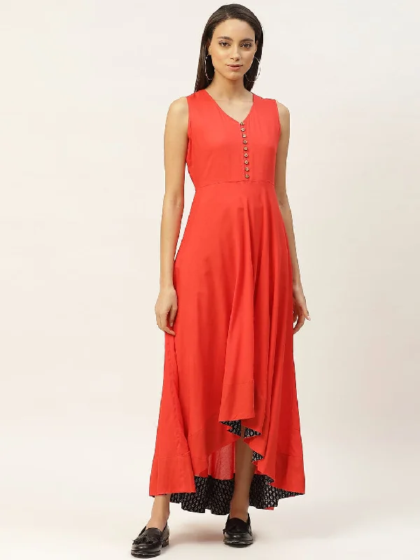 Red High Low Anarkali Maxi Dress Cozy Ribbed Maxi Dress