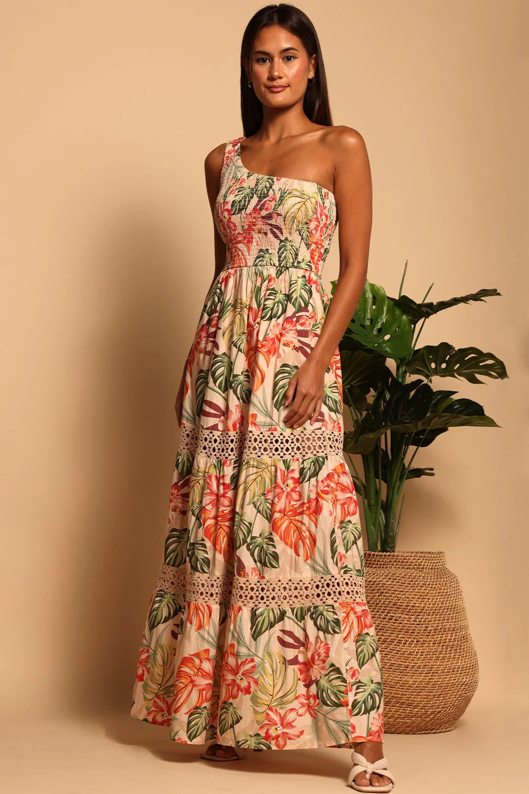 Shore Ozzy One Shoulder Maxi Dress - Jungle Harmony Fashionable Open-Back Maxi Dress Shore Ozzy One Shoulder Maxi Dress - Jungle Harmony Fashionable Open-Back Maxi Dress