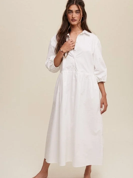 Style that Never Fades Button Front Babydoll Maxi Dress Chic Off-Shoulder Maxi Dress