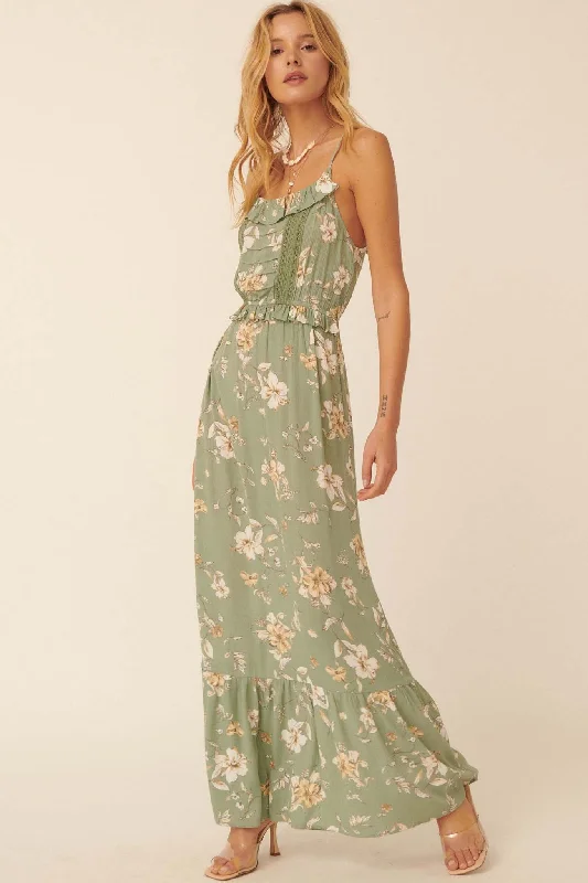 Thinking of You Ruffled Floral Maxi Dress Comfortable Maxi Dress with Belt