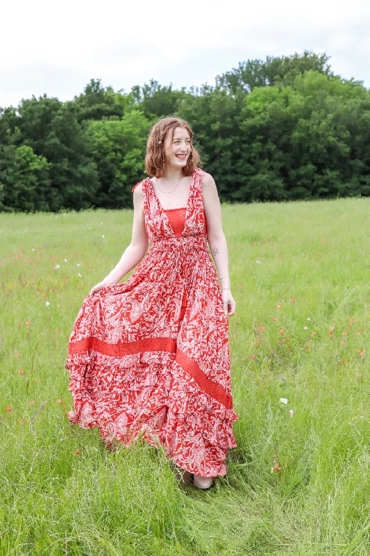 Vermillion Vines Maxi Dress Elegant Maxi Dress with Ruffles