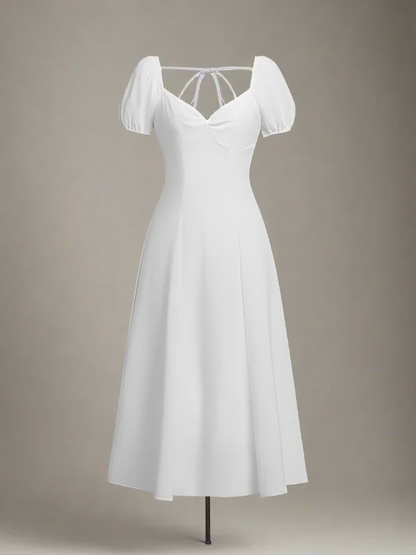 Adeline White Maxi Dress with Puff Sleeves Stylish Maxi Dress with Pleats