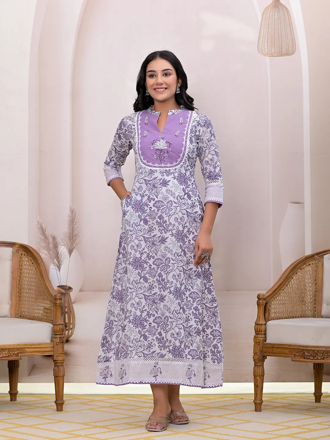Purple Cotton Resham Embroidery Cotton A-Liine Maxi Dress Comfortable Flowy Maxi Dress Purple Cotton Resham Embroidery Cotton A-Liine Maxi Dress Comfortable Flowy Maxi Dress