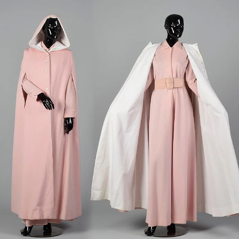 1970s Pink Knit Maxi Dress with Cape Trendy Maxi Dress with Straps