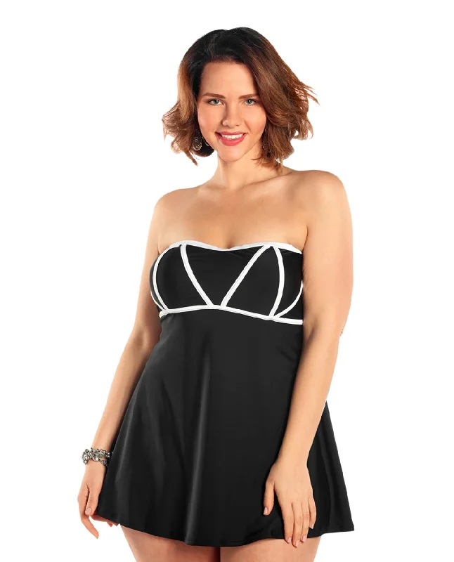 Always For Me Black and White Plus Size Demeter Swimdress Classic Sporty Swimsuit