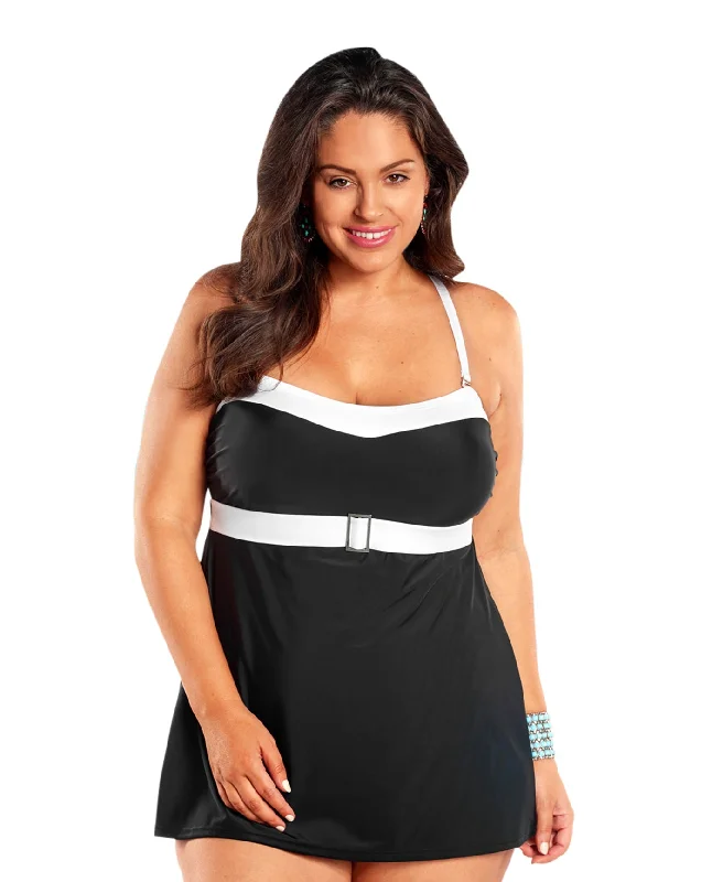 Always For Me Black and White Plus Size Selene Swimdress Vibrant Bikini Bottoms