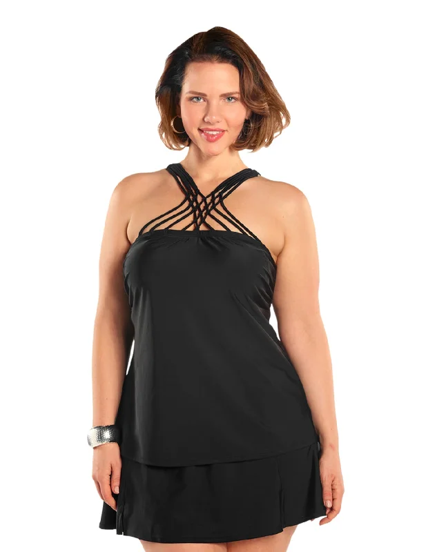 Always For Me Black Plus Size Siren Tankini Top with Matching Tankini Bottom High-Cut One-Piece