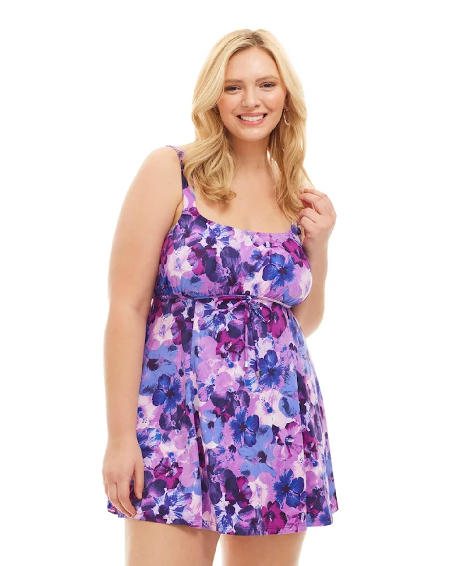 Always For Me by Fit 4U Violet Plus Size Swimdress Tropical Print One-Piece