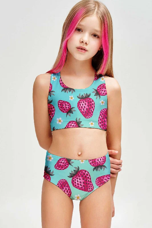 Berry Cute Claire Blue Pink Two-Piece Swimsuit Sporty Swim Set - Girls Full Coverage Swimsuit