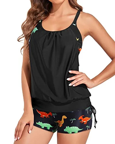 Blouson Tankini Swimsuit for Women Two Piece Tummy Control Bathing Suits Elegant Ruffle Swimsuit